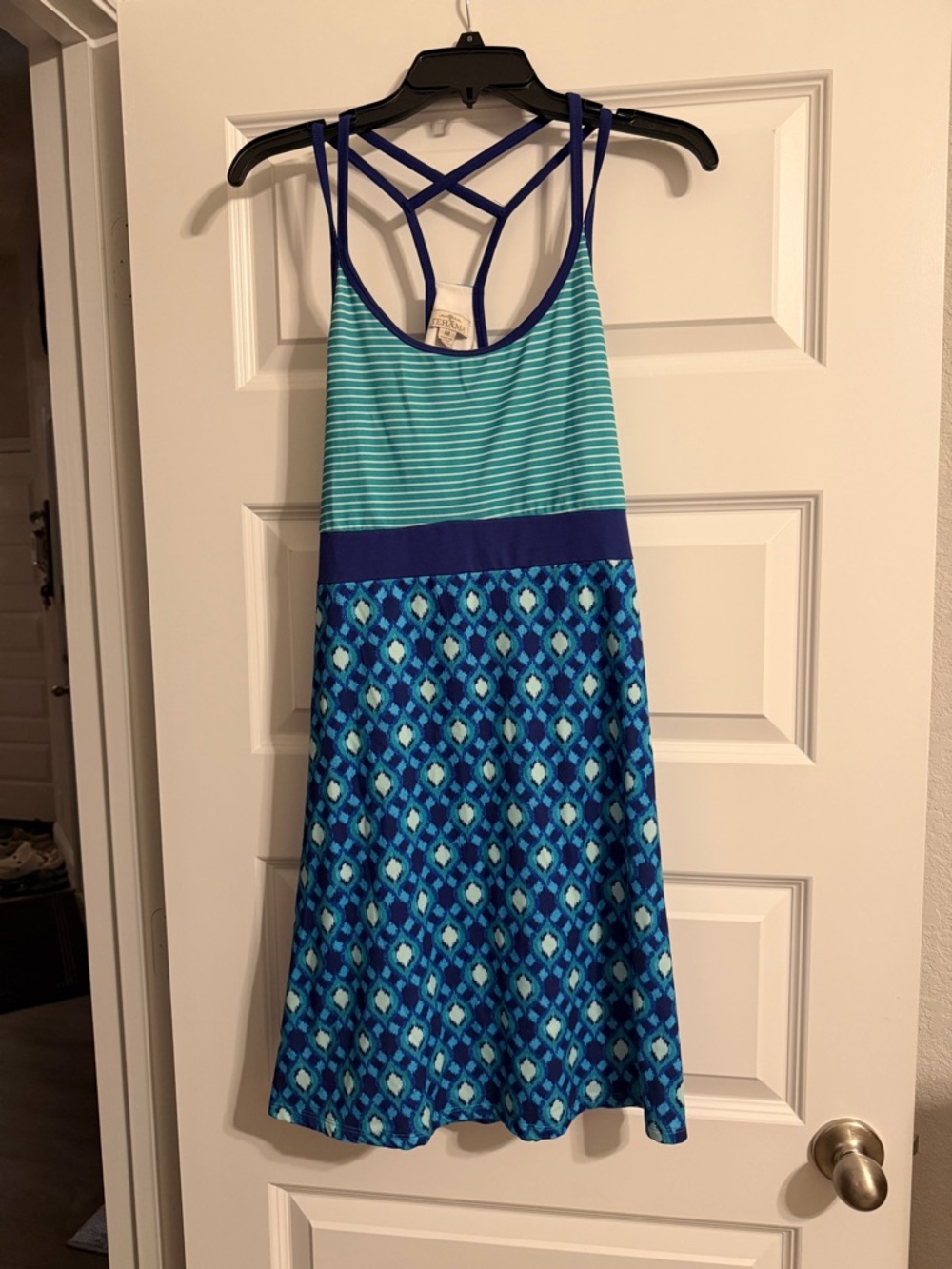 TEHAMA Blue Striped & Geometric Fit-and-Flare Dress